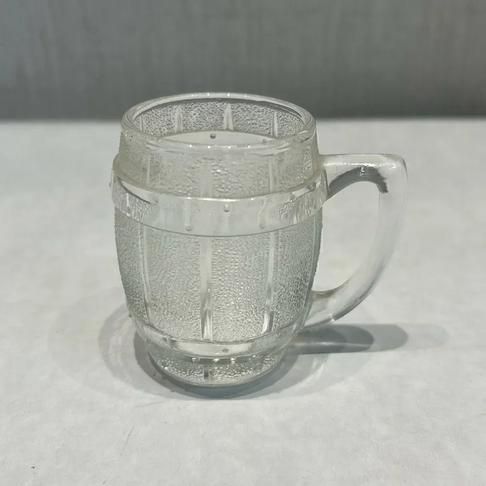 Vtg Barrel Shot Glass Toothpick Holder Mini Clear MCM Keg Beer Mug